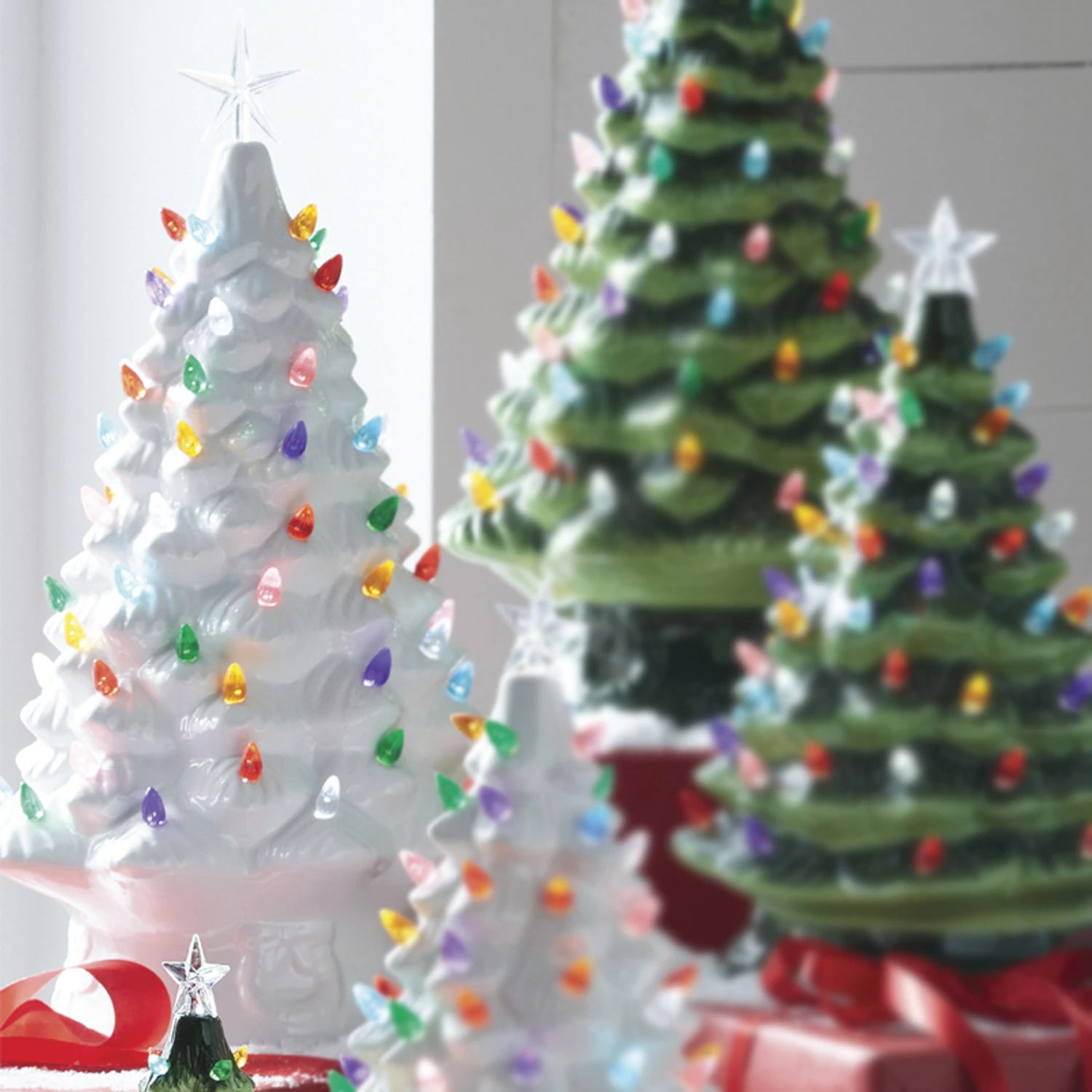 Raz 13" Vintage Lighted White Ceramic Christmas Tree with Timer 4119131 Raz 13" Vintage Lighted White Ceramic Christmas Tree With Timer 4119131 -The Jolly Christmas Shop 4119131 edit 54096.1647617109