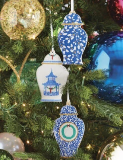 Raz 6" Set Of 3 Delft Ginger Jar Cut Out Christmas Ornament 4210273