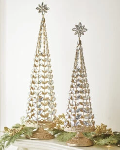 Raz Set Of 2 Crystal Jeweled Tree With Gold Glitter Christmas Decoration 4213523