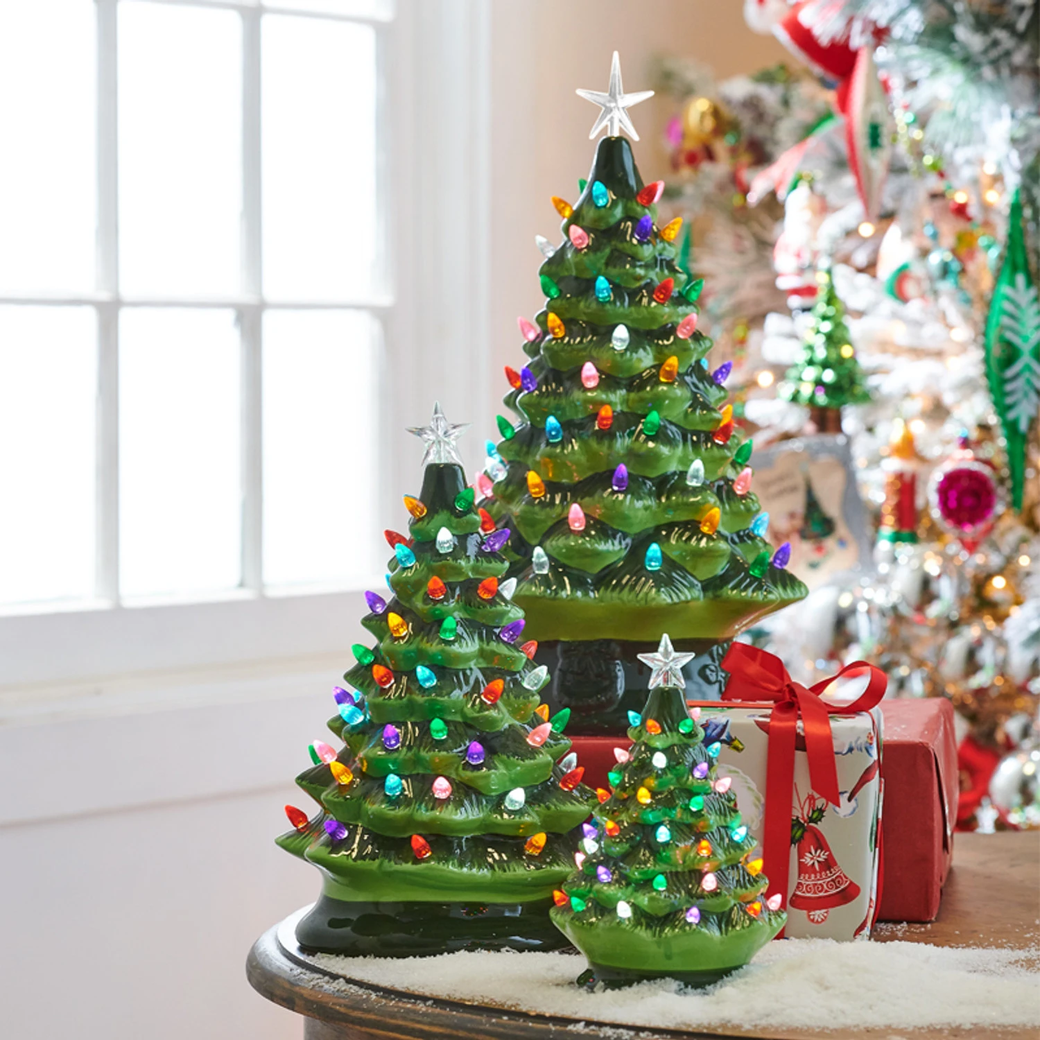 Raz 8", 13", or 17" Battery Operated Lighted Green Ceramic Christmas Tree Raz 8", 13", Or 17" Battery Operated Lighted Green Ceramic Christmas Tree -The Jolly Christmas Shop 4219168 edit 71630.1649166522