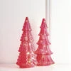 Raz Set Of 2 Pink Textured Glass Lighted Christmas Tree Decoration 4220113
