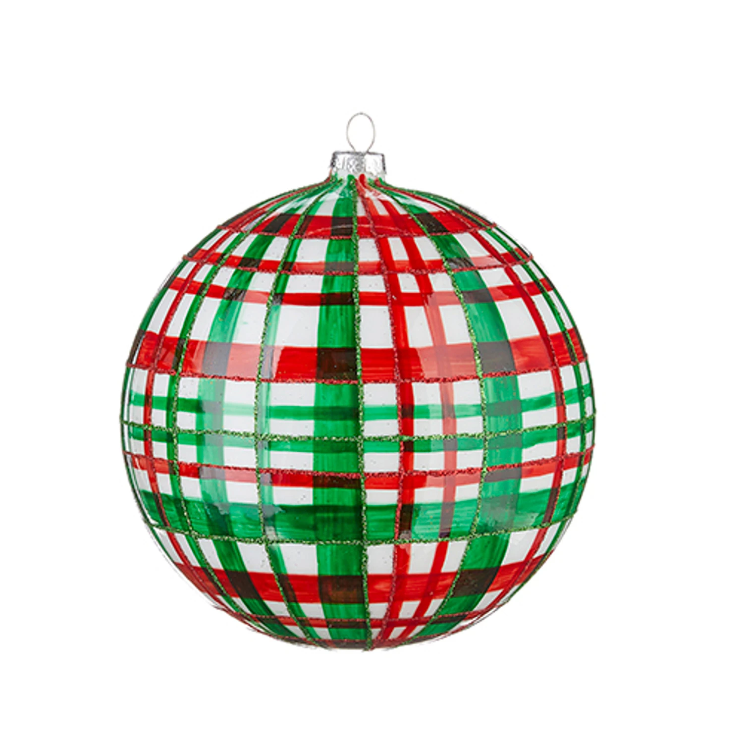 Raz 6" Large Green and Red Plaid Ball Glass Christmas Ornament 4224539 Raz 6" Large Green And Red Plaid Ball Glass Christmas Ornament 4224539 -The Jolly Christmas Shop 4224539 1 71325.1657832555