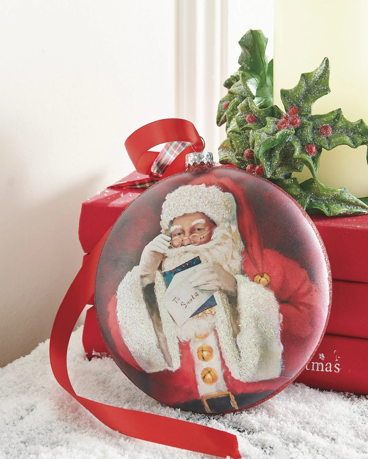 Raz 6" Santa Reading Letter Disc Glass Christmas Ornament 4252887 Raz 6" Santa Reading Letter Disc Glass Christmas Ornament 4252887 -The Jolly Christmas Shop 4252887 50484.1657914931