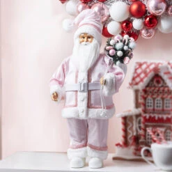 Raz 18" Pink Santa With Bag Christmas Figure 4315540