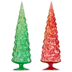 Raz 18" Large Iridescent Red Or Green Glass Tree Christmas Decoration