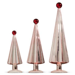 Raz Set Of 3 Sugar Plum Fairy Pink With Red Ball Topper Christmas Trees 4322951