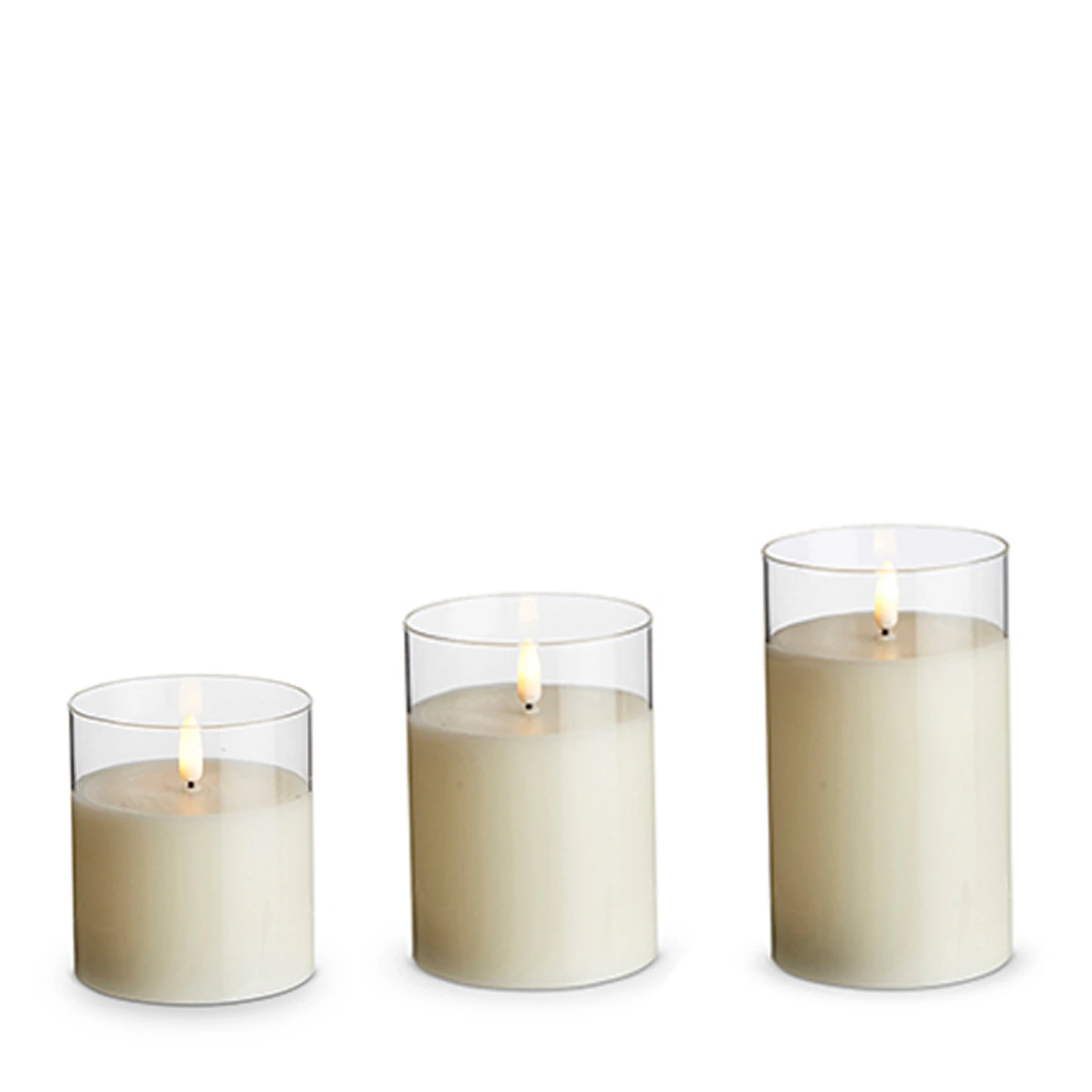 Uyuni 3.5" x 4",5", or 6" Moving Flame Clear Glass Ivory Pillar Battery Candle Uyuni 3.5" X 4",5", Or 6" Moving Flame Clear Glass Ivory Pillar Battery Candle -The Jolly Christmas Shop 4324025 4324026 4324027 17183.1686849985