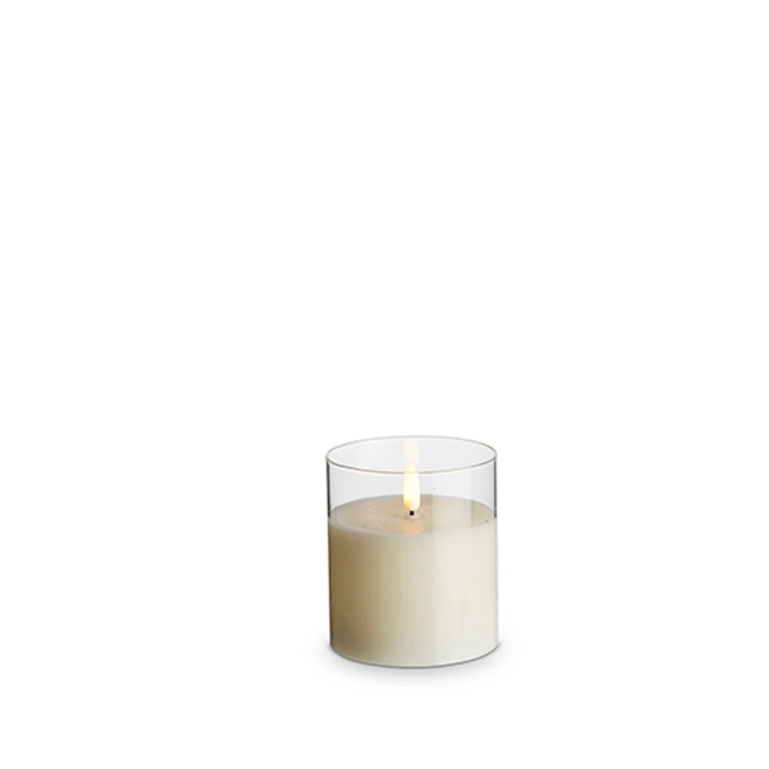 Uyuni 3.5" x 4",5", or 6" Moving Flame Clear Glass Ivory Pillar Battery Candle Uyuni 3.5" X 4",5", Or 6" Moving Flame Clear Glass Ivory Pillar Battery Candle -The Jolly Christmas Shop 4324025 59705.1686849987