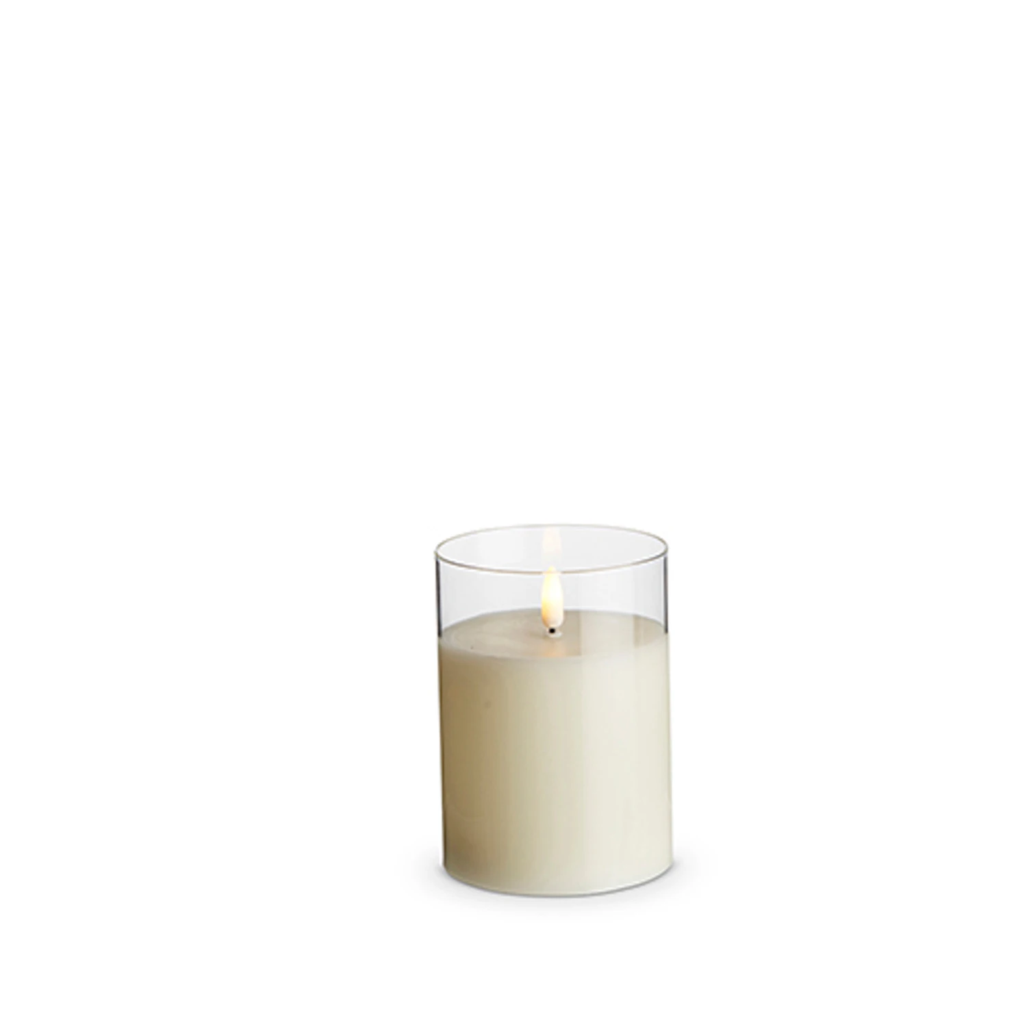 Uyuni 3.5" x 4",5", or 6" Moving Flame Clear Glass Ivory Pillar Battery Candle Uyuni 3.5" X 4",5", Or 6" Moving Flame Clear Glass Ivory Pillar Battery Candle -The Jolly Christmas Shop 4324026 90693.1686849992