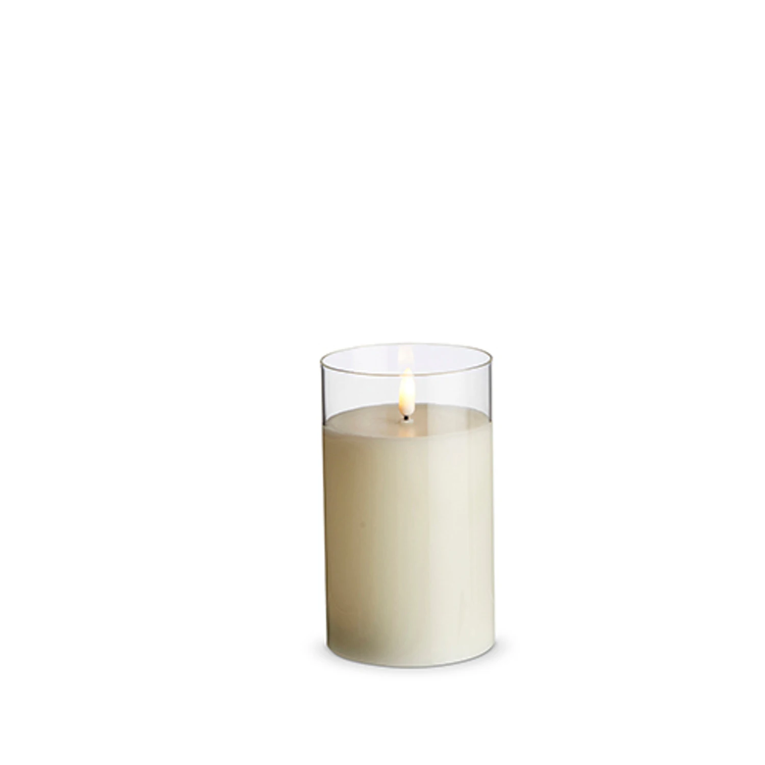 Uyuni 3.5" x 4",5", or 6" Moving Flame Clear Glass Ivory Pillar Battery Candle Uyuni 3.5" X 4",5", Or 6" Moving Flame Clear Glass Ivory Pillar Battery Candle -The Jolly Christmas Shop 4324027 26881.1686849989