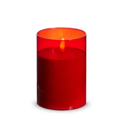Uyuni Moving Flame Red Glass Ivory Pillar Battery Candle -The Jolly Christmas Shop 4324045 13421.1692019133