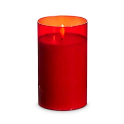 Uyuni Moving Flame Red Glass Ivory Pillar Battery Candle -The Jolly Christmas Shop 4324046 39970.1692019137