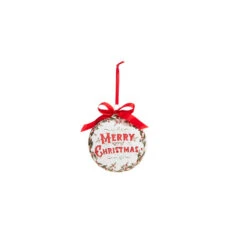 Raz 5" Holiday Greetings Disc Glass Christmas Ornament 4324605 2 Raz 5" Holiday Greetings Disc Glass Christmas Ornament 4324605 -The Jolly Christmas Shop 4324605a 49445.1684954721
