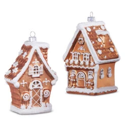 Raz 5" Set Of 2 Gingerbread House Glass Christmas Ornament 4352867