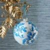 Raz 5" Vintage Blue Floral Delft Ball Glass Christmas Ornament 4352895