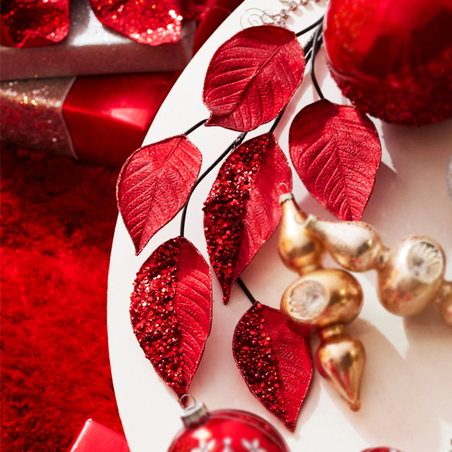 Raz 33.5" Red Beaded Leaf Christmas Tree Spray F4322788 Raz 33.5" Red Beaded Leaf Christmas Tree Spray F4322788 -The Jolly Christmas Shop F4322788 18435.1686148829