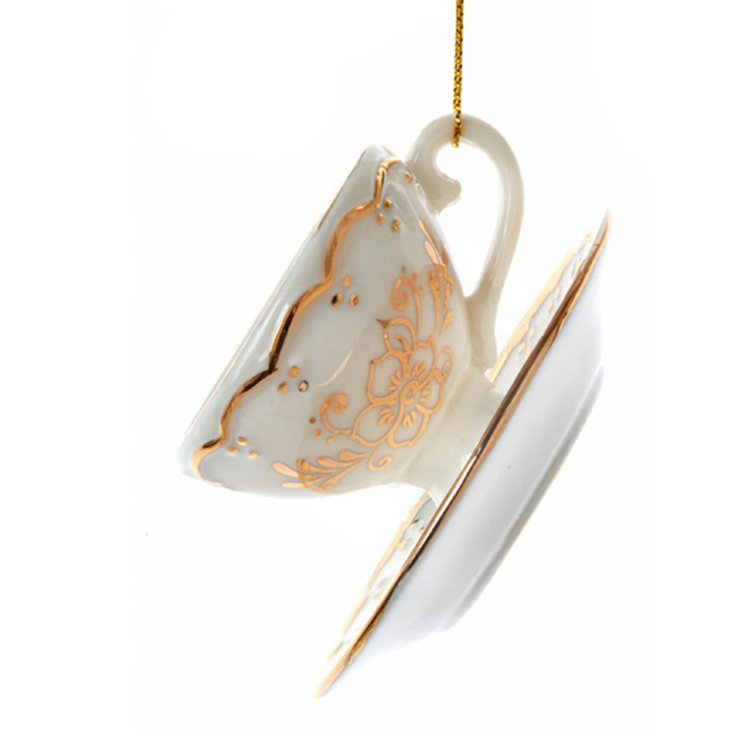 3" White and Gold Teacup Porcelain Christmas Ornament J7487 Kurt Adler 3" White And Gold Teacup Porcelain Christmas Ornament J7487 -The Jolly Christmas Shop J7487c 11117.1653410215