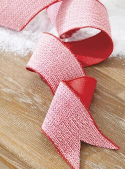 Raz 4" Red And White Tweed Wired Christmas Ribbon R4227742