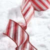 Raz 2.5" Red And White Metallic Peppermint Striped Wired Christmas Ribbon R4271839