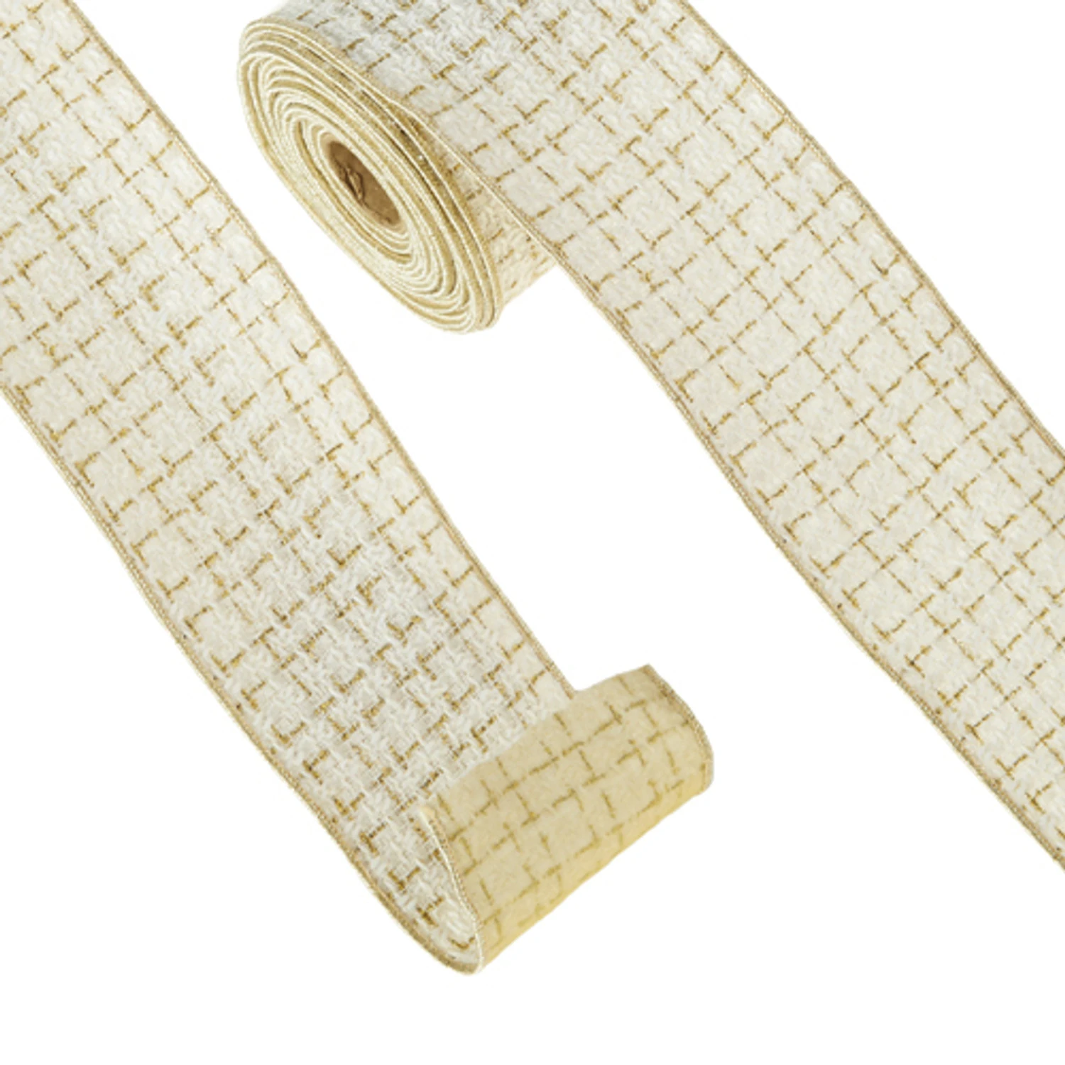 Raz 4" White and Gold Tweed Wired Christmas Ribbon R4371783 Raz 4" White And Gold Tweed Wired Christmas Ribbon R4371783 -The Jolly Christmas Shop R4371783 82439.1686688864