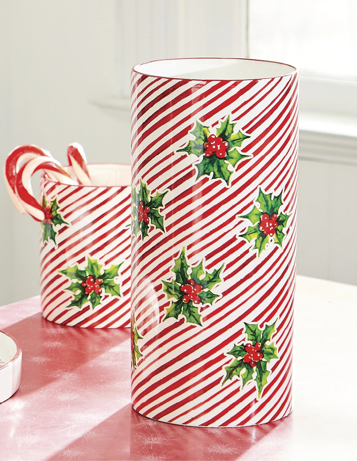Raz 5.75" or 12" Red and White Striped Holly Berry Christmas Container Raz 5.75" Or 12" Red And White Striped Holly Berry Christmas Container -The Jolly Christmas Shop api3pqljq 17179.1646091968