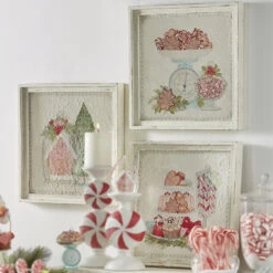 Raz 14" Peppermint Parlor Textured Paper Framed Christmas Wall Art 4159152