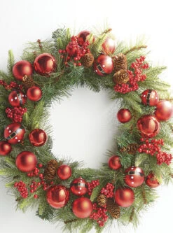 Raz 26" Mixed Pine And Santa Belt Ball Christmas Wreath W4102346