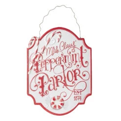 Raz 11.75" Peppermint Parlor Embossed Metal Christmas Sign 4111275 1 Raz 11.75" Peppermint Parlor Embossed Metal Christmas Sign 4111275 -The Jolly Christmas Shop apieu6eoq 24936.1646091891