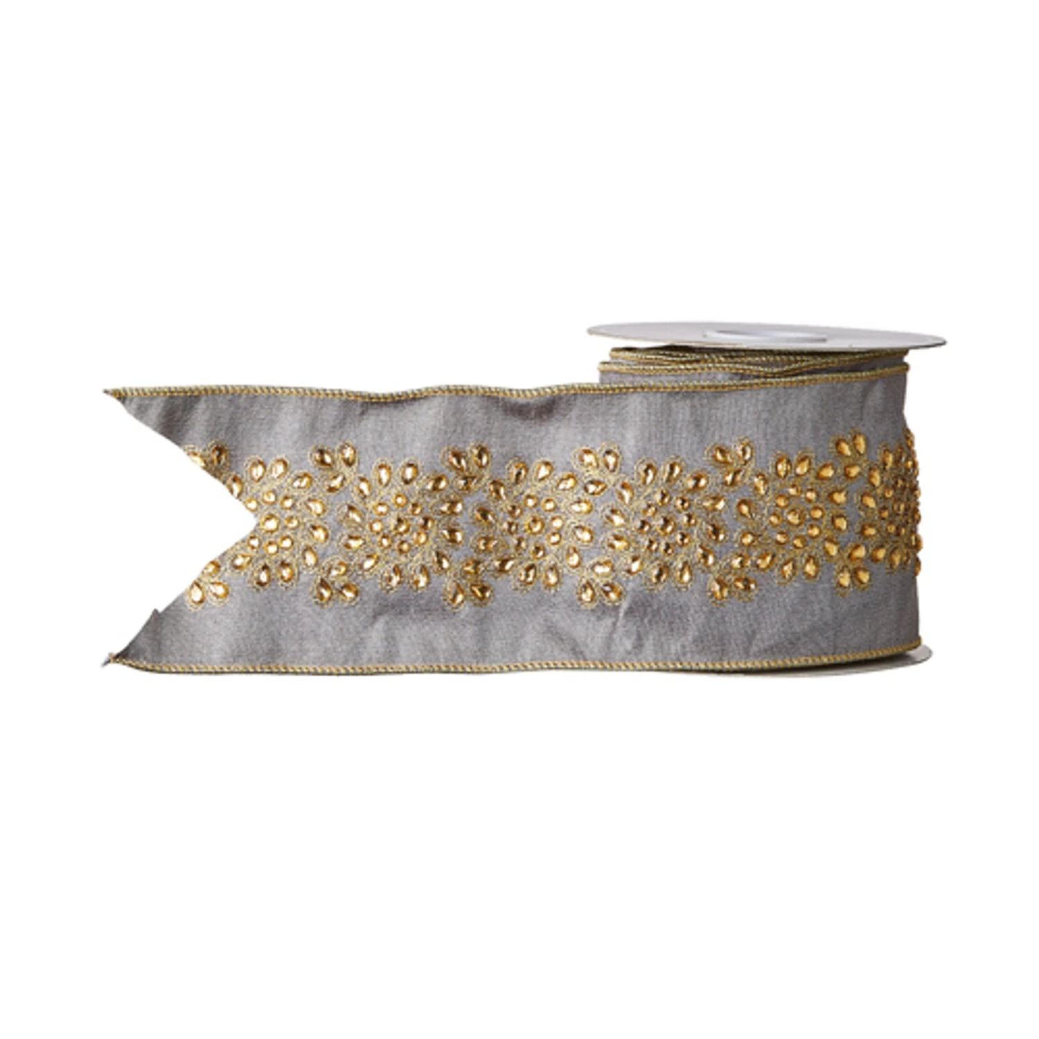 Raz 4" Grey and Gold Embroidered Wired Christmas Ribbon R4171868 Raz 4" Grey And Gold Embroidered Wired Christmas Ribbon R4171868 -The Jolly Christmas Shop apihhs41b 61866.1646091968