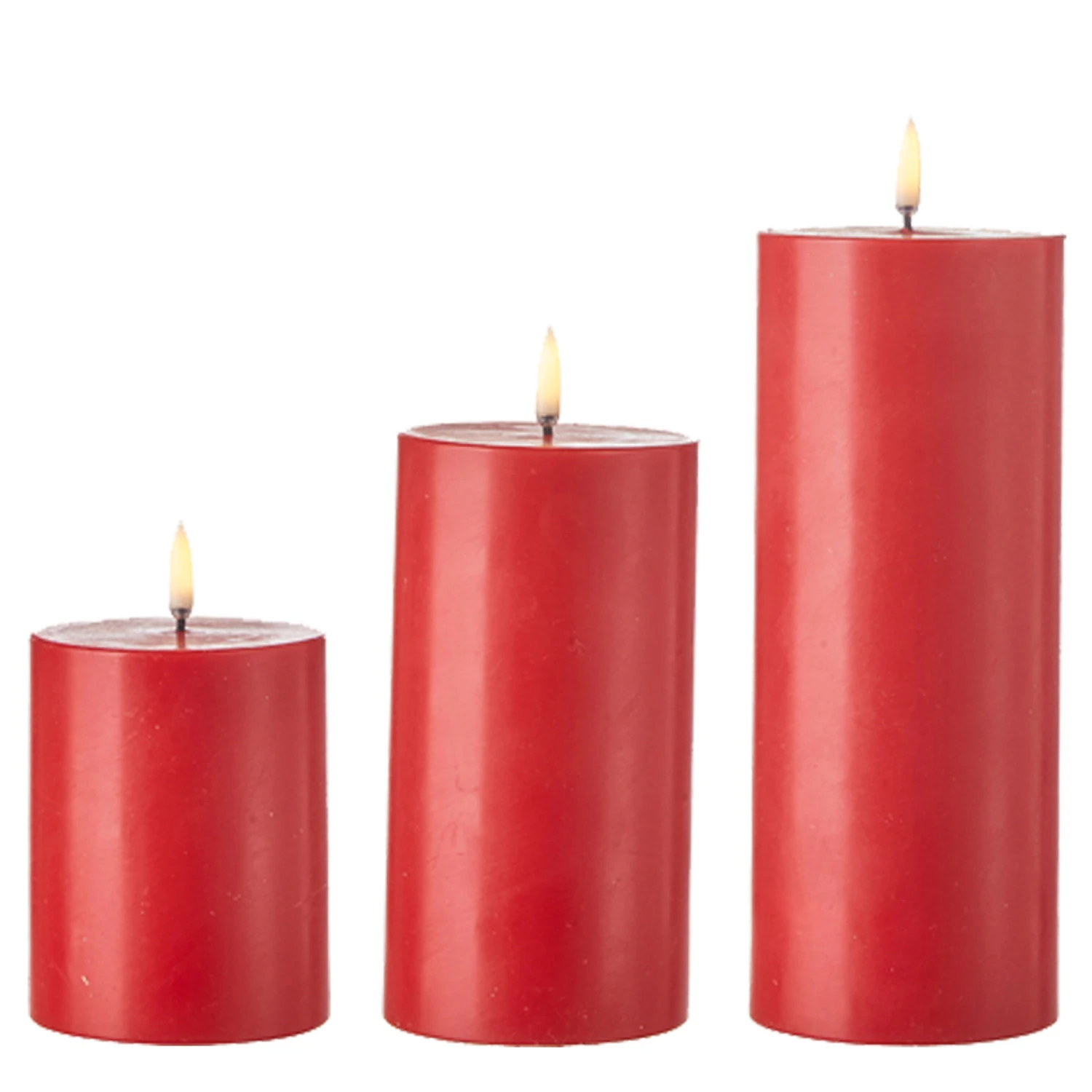 Uyuni 3" x 5" or 7" or 9" Flat Top Moving Flame Red Unscented Pillar Battery Candle Uyuni 3" X 5" Or 7" Or 9" Flat Top Moving Flame Red Unscented Pillar Battery Candle -The Jolly Christmas Shop