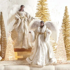 Raz 16" African American White And Gold Angel Christmas Tree Topper 4115551