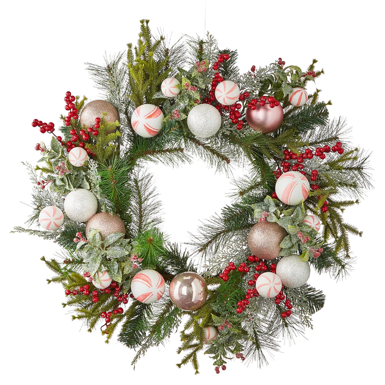 Raz 24" Mixed Peppermint Ball Ornament Christmas Wreath W4102368 Raz 24" Mixed Peppermint Ball Ornament Christmas Wreath W4102368 -The Jolly Christmas Shop