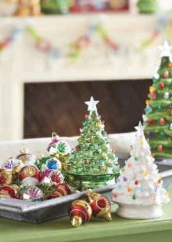 Raz 8" Battery Operated Lighted White Or Metallic Green Ceramic Christmas Tree