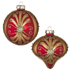 Raz 4" Red And Gold Jeweled Glass Christmas Ornament 4112511