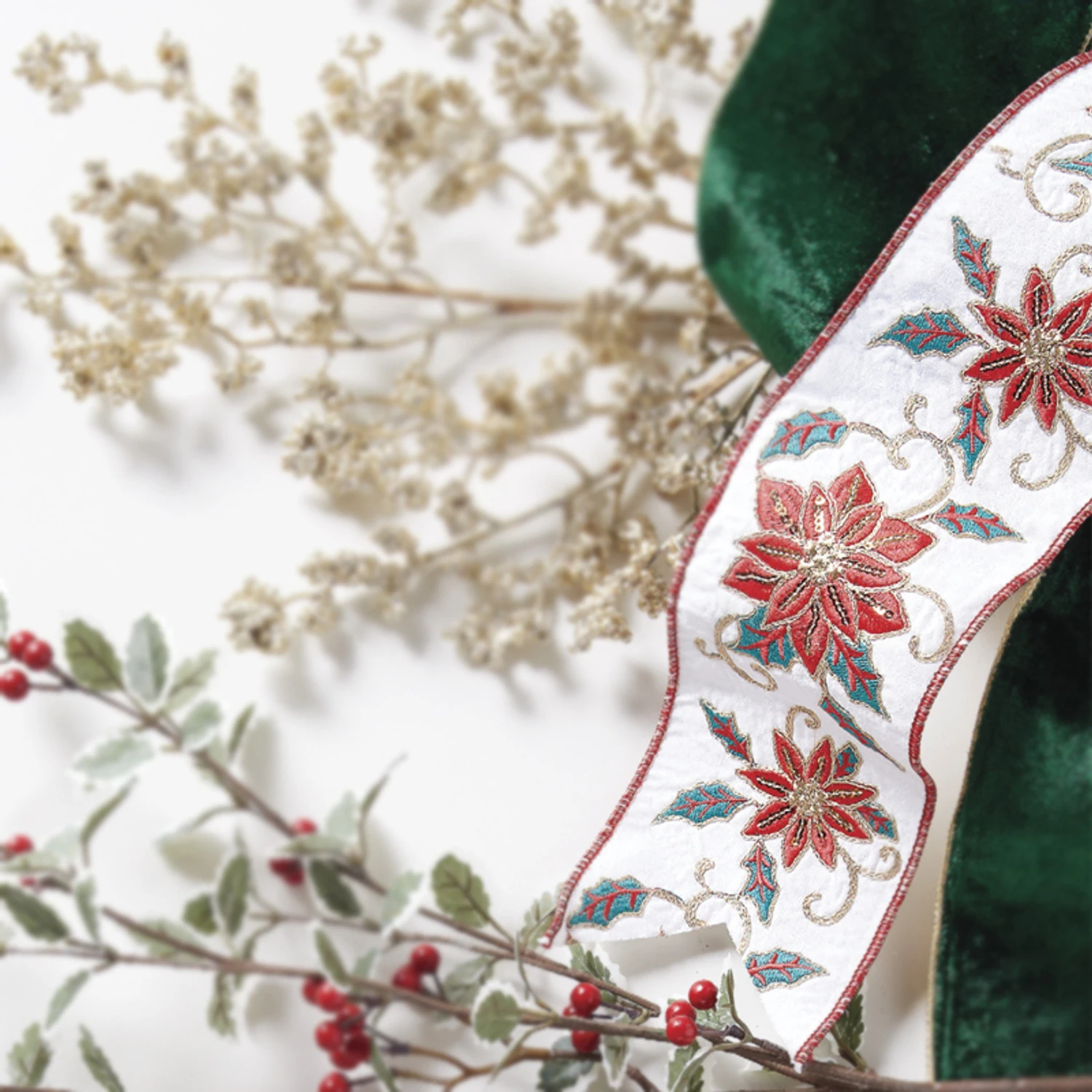 Raz 4" Embroidered Poinsettia Wired Christmas Ribbon R4171885 Raz 4" Embroidered Poinsettia Wired Christmas Ribbon R4171885 -The Jolly Christmas Shop apipnf5v2 33760.1646091927