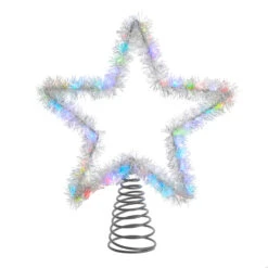 Kurt Adler 12.2" LED Lighted Silver Tinsel Star Christmas Tree Topper AD1022RGB -The Jolly Christmas Shop apitbysg5 09804.1646091912