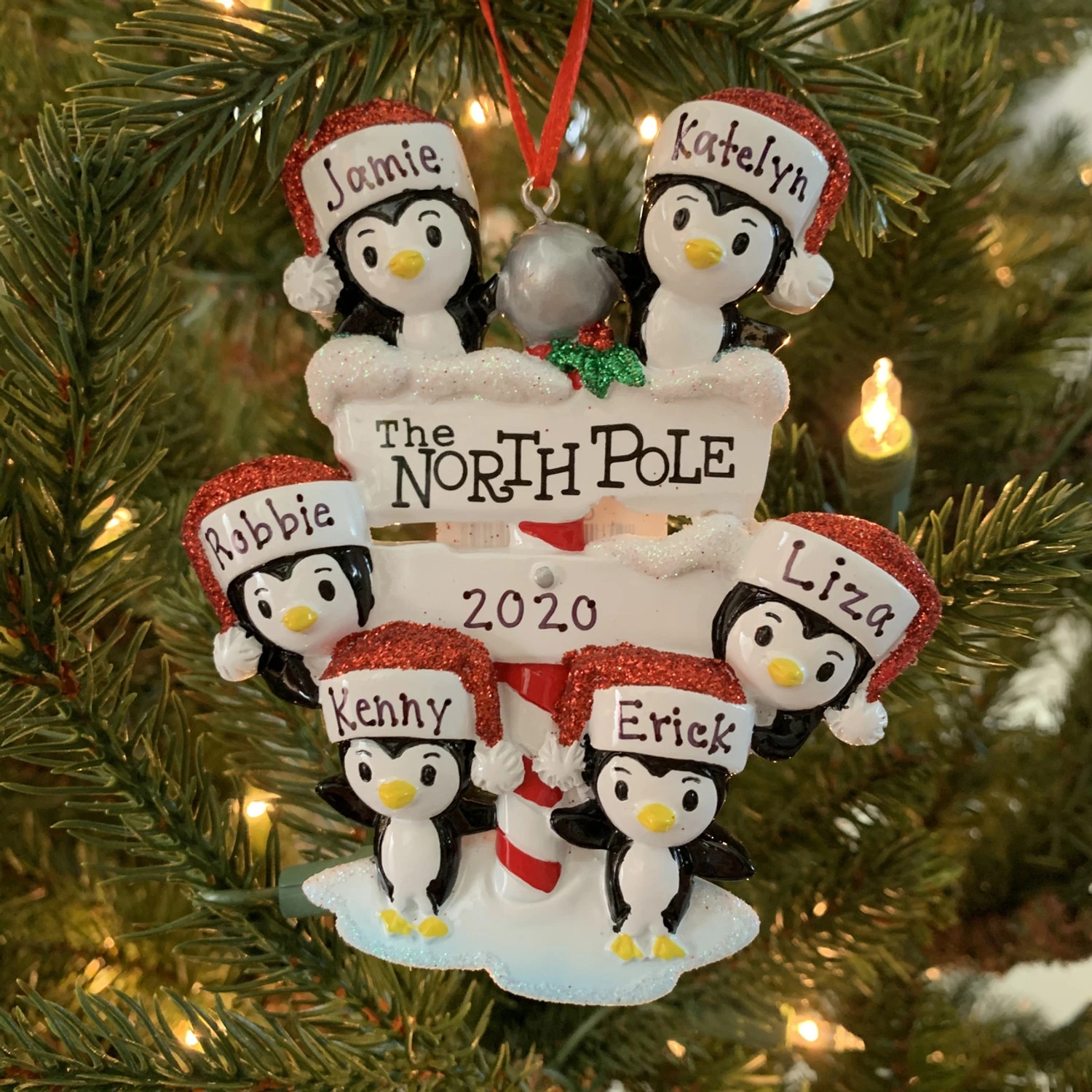 Penguin Family of 6 at The North Pole Personalized Christmas Ornament OR1739-6 Penguin Family Of 6 At The North Pole Personalized Christmas Ornament OR1739-6 -The Jolly Christmas Shop