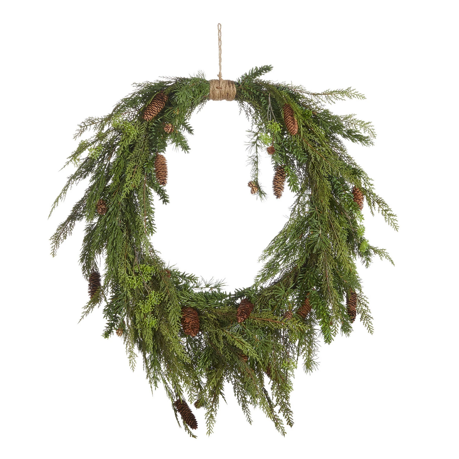 Raz 30" Oval Cedar and Pinecone Christmas Wreath W4011591 Raz 30" Oval Cedar And Pinecone Christmas Wreath W4011591 -The Jolly Christmas Shop