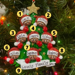 African American Christmas Tree Family Of 8 Personalized Christmas Ornament AA827-8