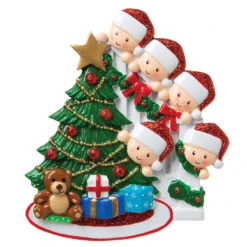 Family Of 5 Around The Christmas Tree Personalized Ornament OR1789-5 -The Jolly Christmas Shop apizizhd6 61124.1646091886
