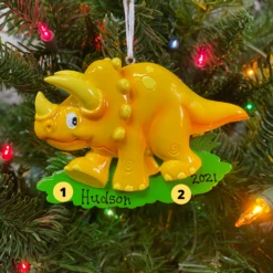 Orange Triceratops Dinosaur Personalized Christmas Ornament OR816-C