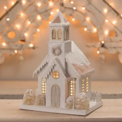 Bethany Lowe Metallic Gold, White, And Silver Glittered Christmas Buildings -The Jolly Christmas Shop lc1564 23688.1675099899