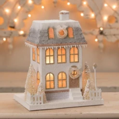 Bethany Lowe Metallic Gold, White, And Silver Glittered Christmas Buildings -The Jolly Christmas Shop lc1566 37688.1675099897